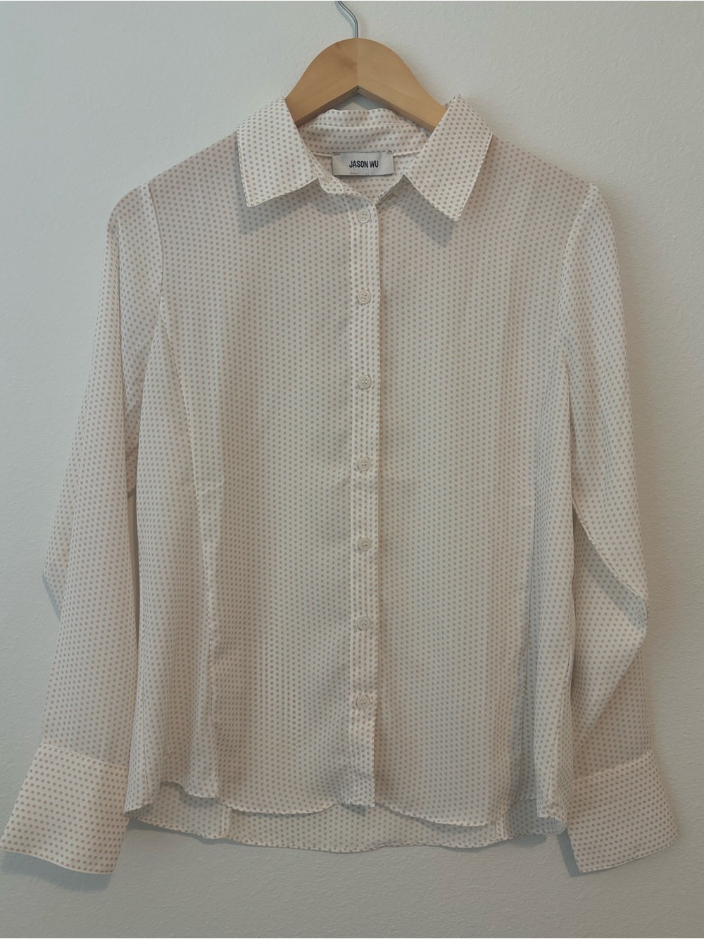 Jason Wu Cream Button-Down Blouse with Micro Dot Print